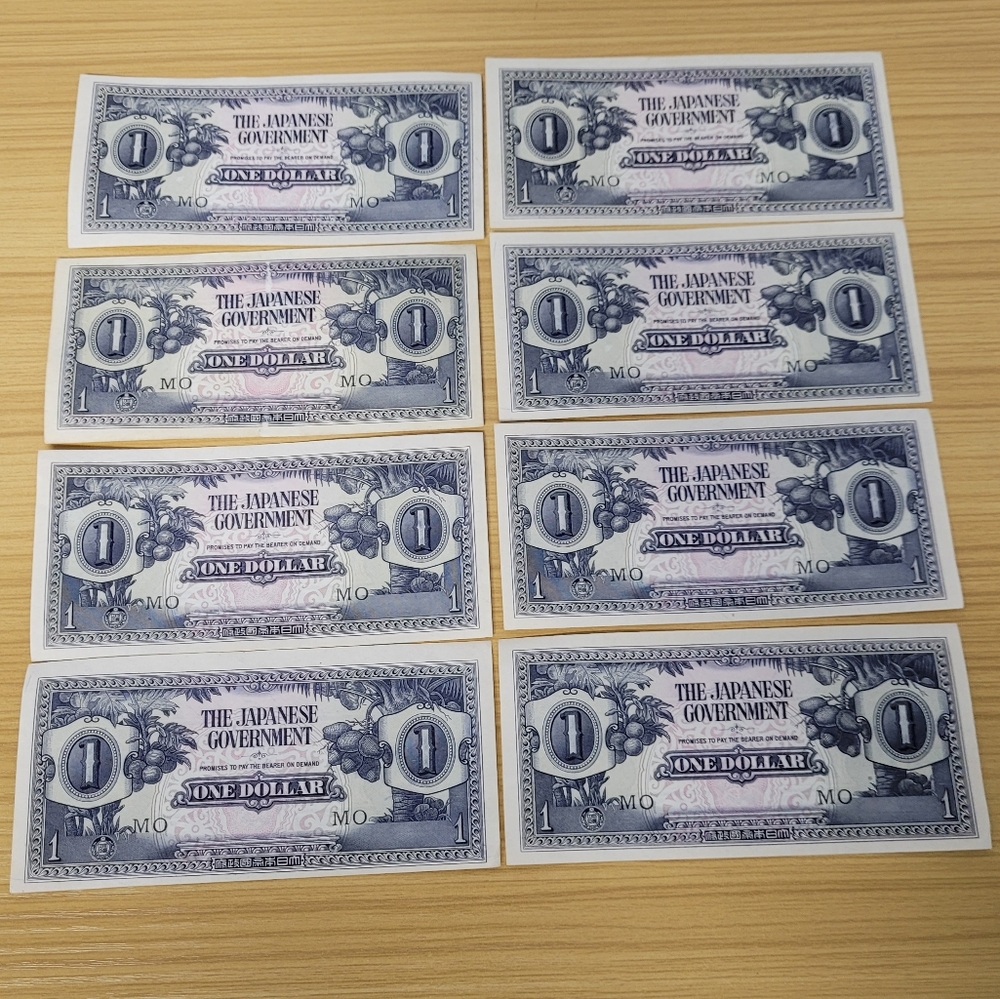 The Japanese Government World War II One 1 Dollar Bill Uncirculated 1940s 8 Lot